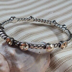 Sterling Silver Pearl and Citrine Hinged Magnetic closure Bangle